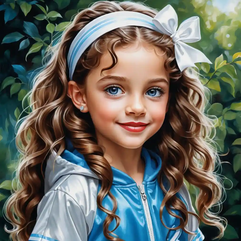 Smiling Curly Haired Girl In Sporty Outfit Illustration