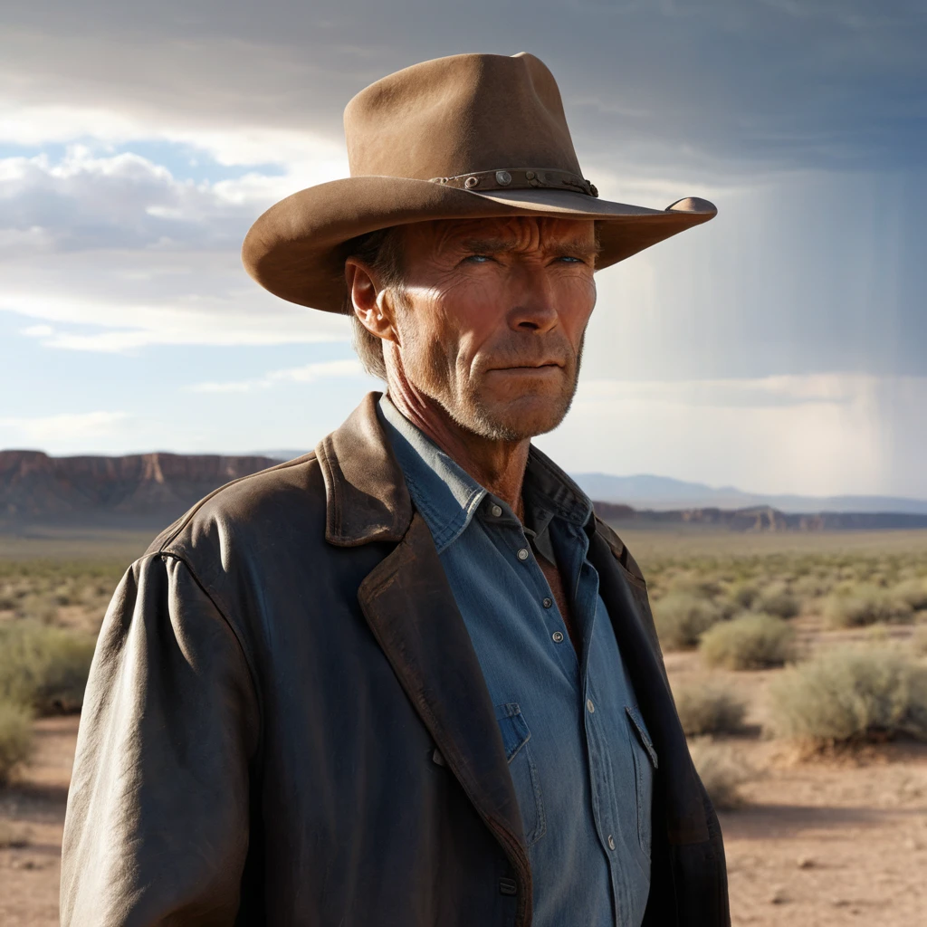 Vaquero solitario de pie bajo el duro sol del desierto