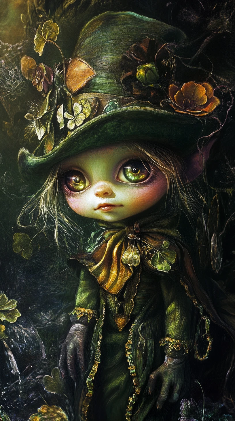 Bebé duende con ojos de degradado brillante en estilo de fantasía