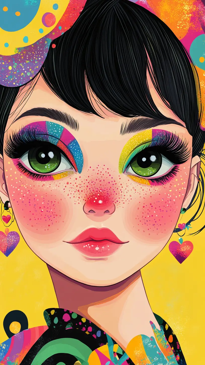 Colorful pop art portrait of a young woman