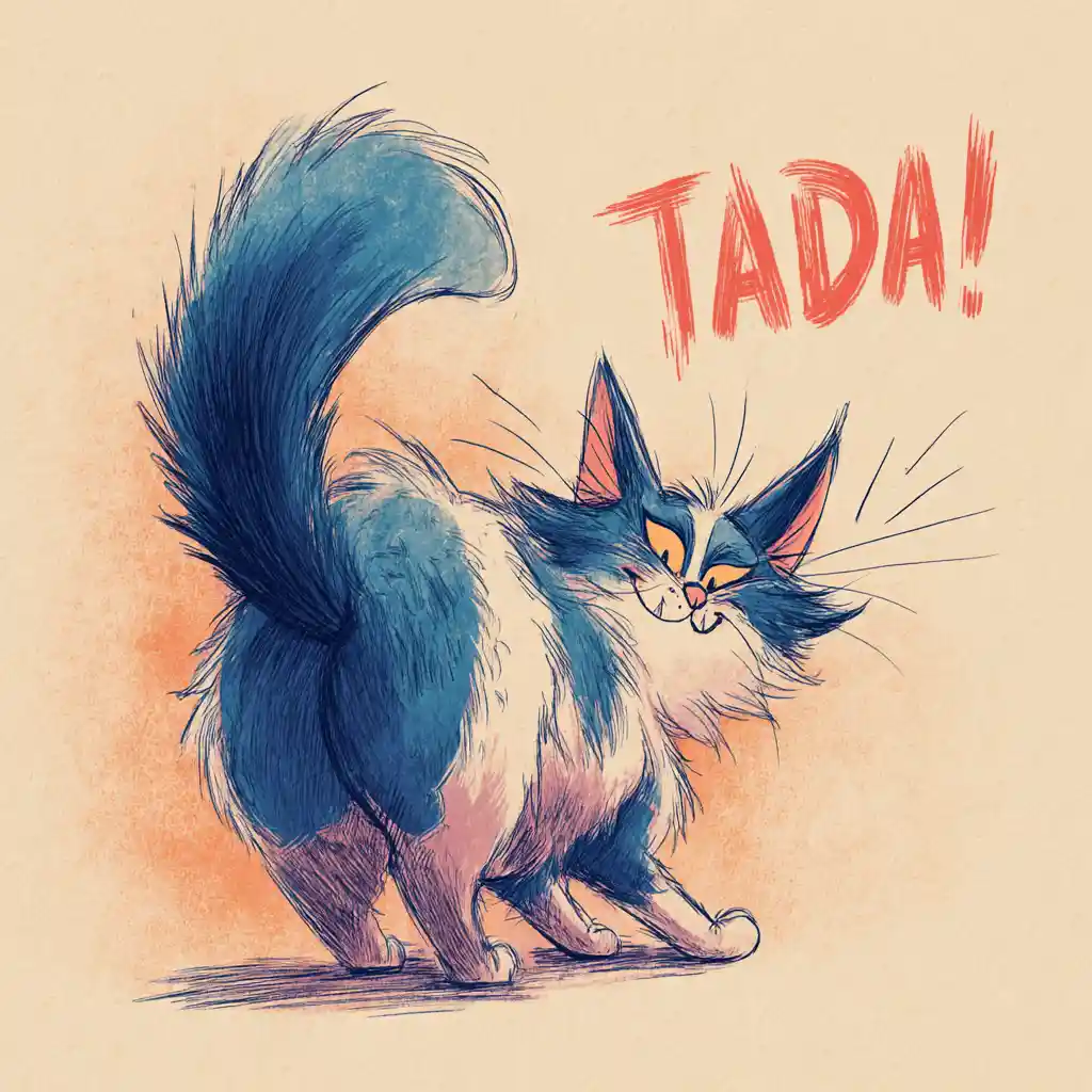 Playful anime cat flaunting its backside with bold comic flair
