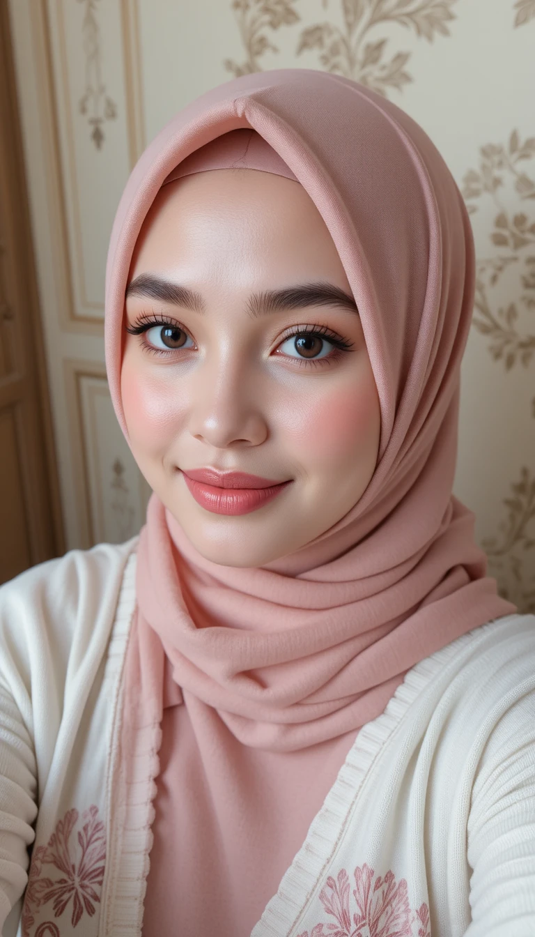 Close up hijabi woman smiling in soft natural light