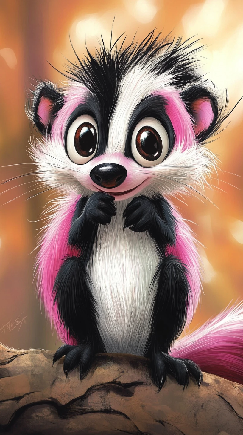 Flirty Pink And White Cartoon Skunk With Wide Eyes