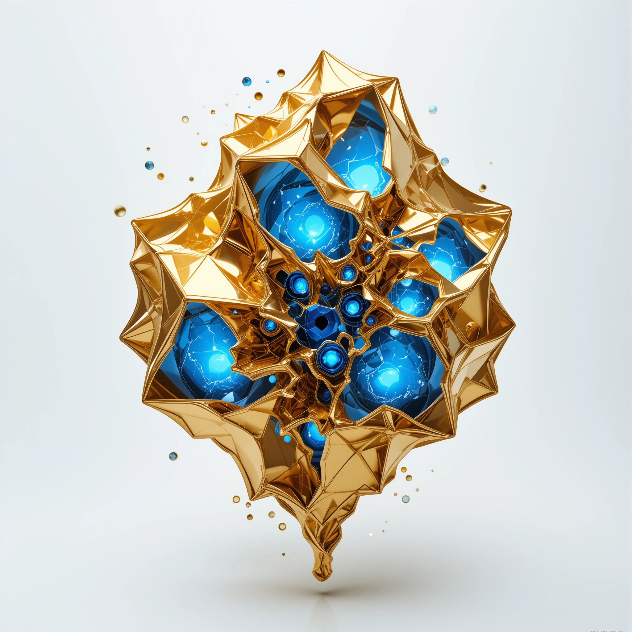 Golden liquid droplet unfolding into cosmic abstract geometry