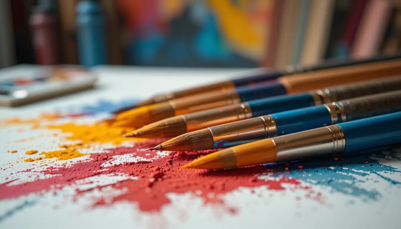Colorful paintbrushes resting on a clean white canvas
