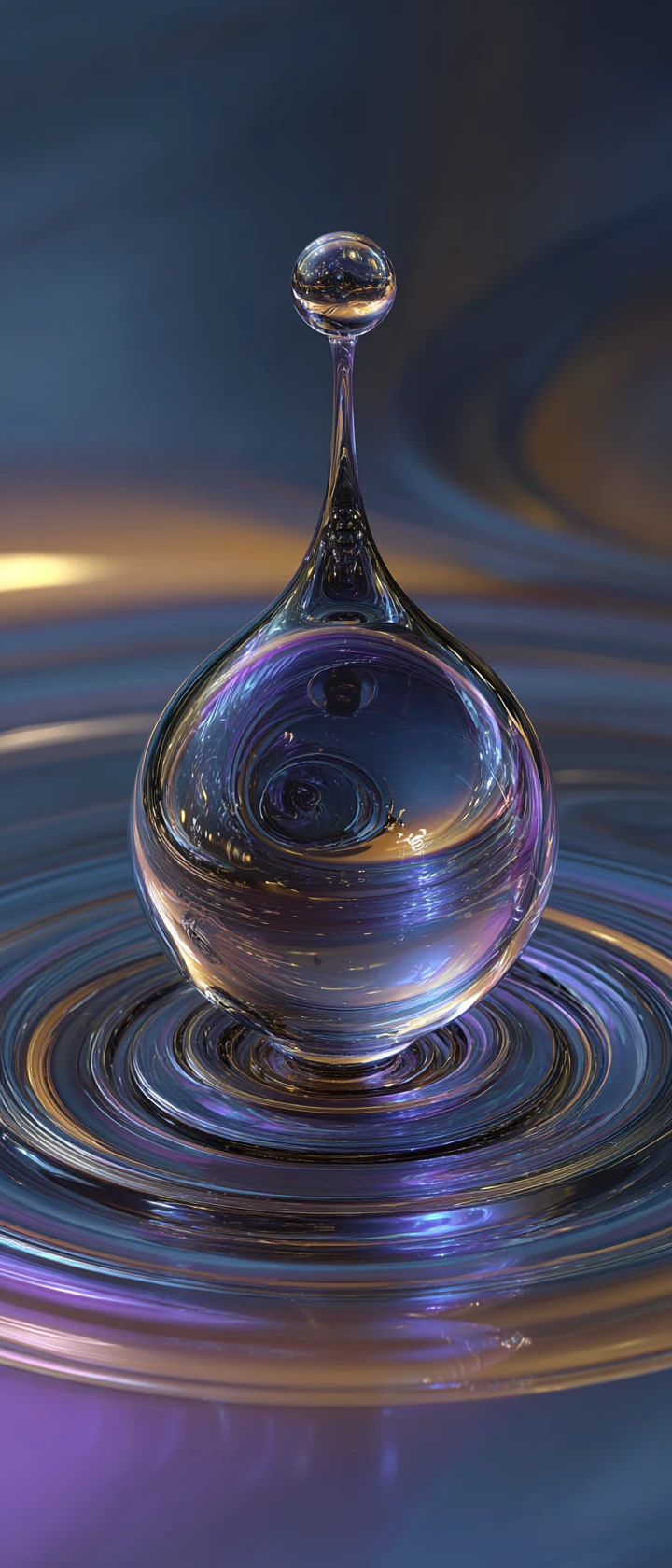 Glowing Water Droplet On Warped Metallic Surface