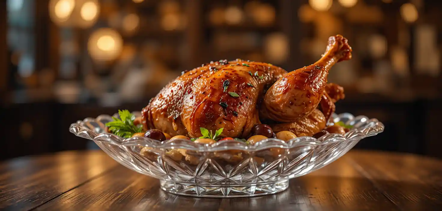 Gros plan de poulet rôti avec éclairage de studio dramatique