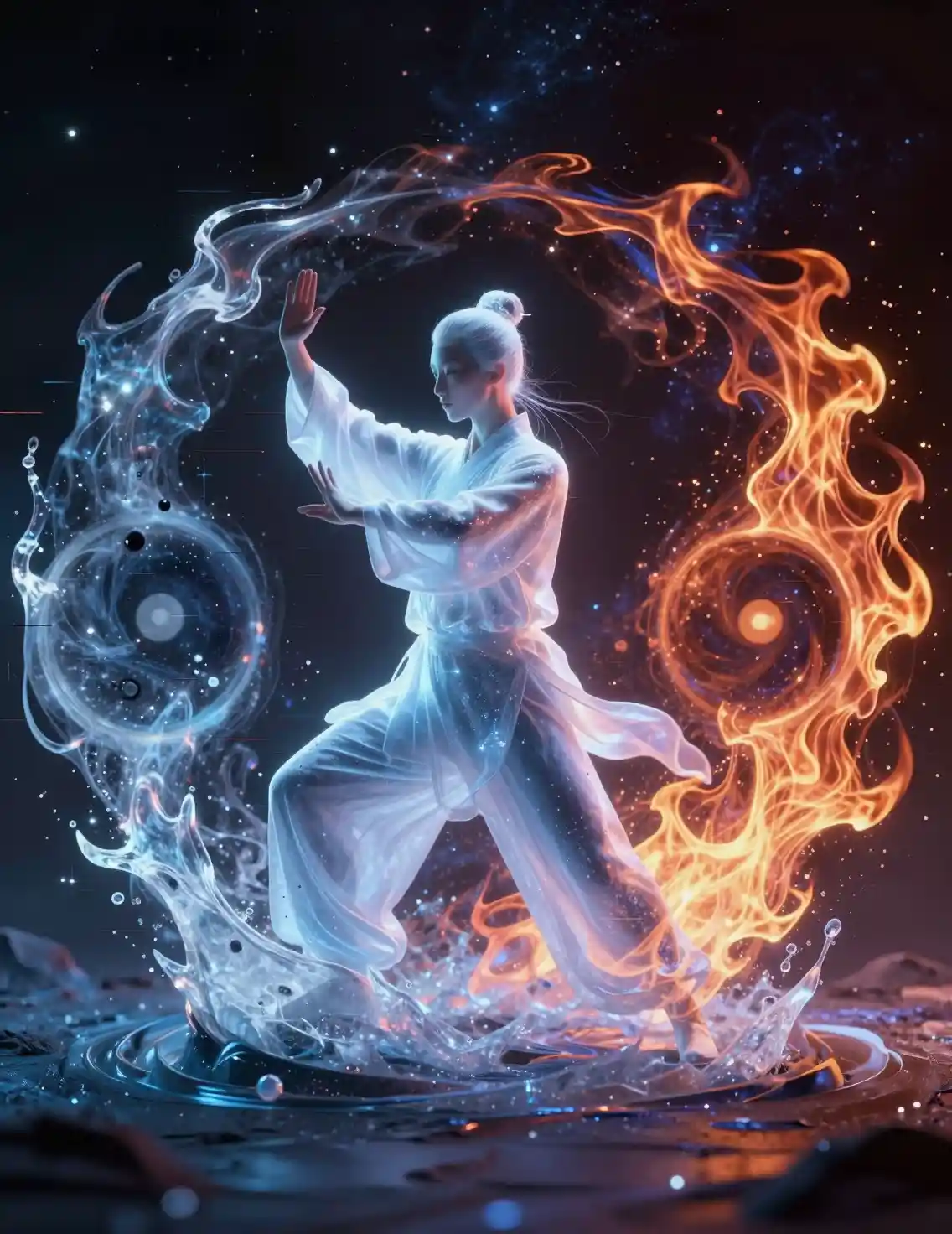 Serene cosmic tai chi spirit in yin yang balance
