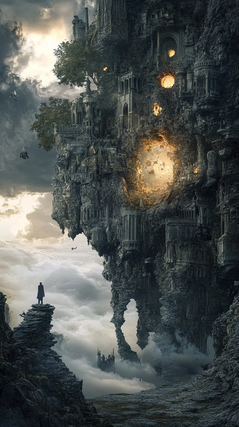 Surreal illusion scene with bittersweet fairytale fantasy mood
