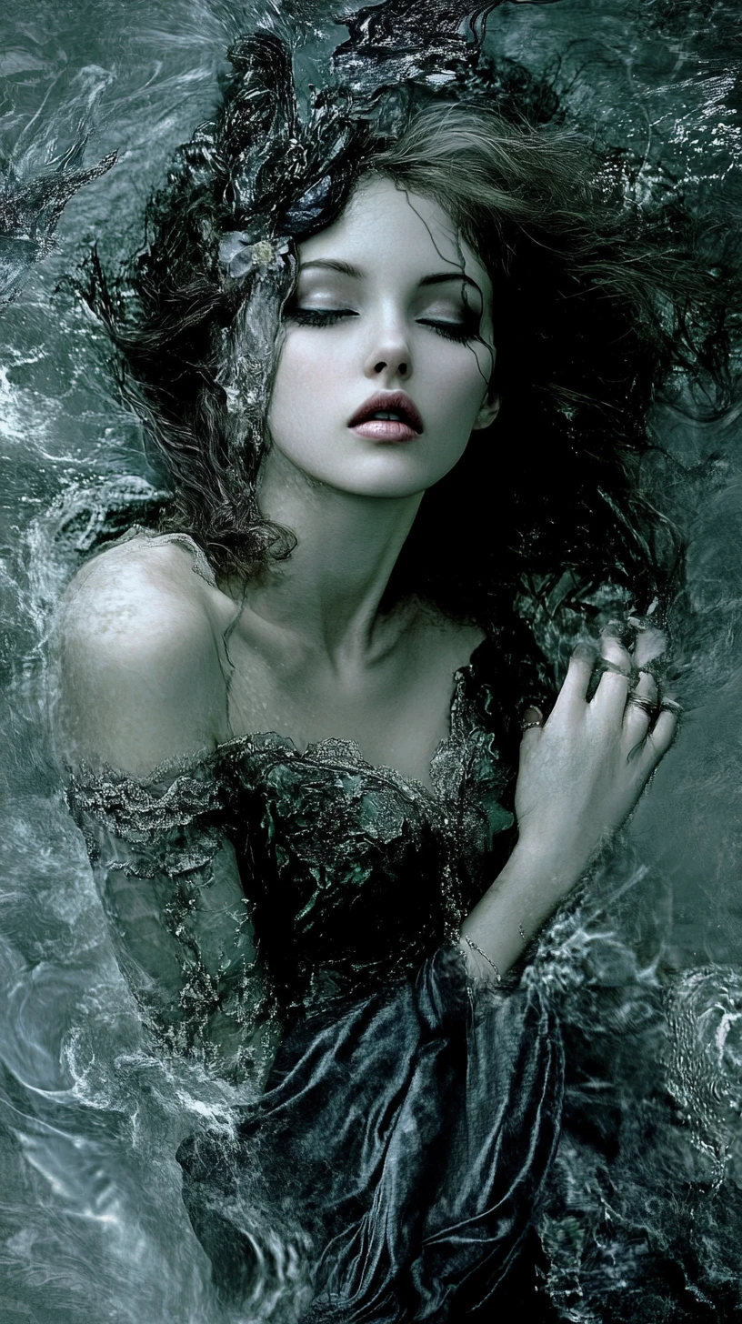 Dark fantasy siren illusion in a dramatic scene