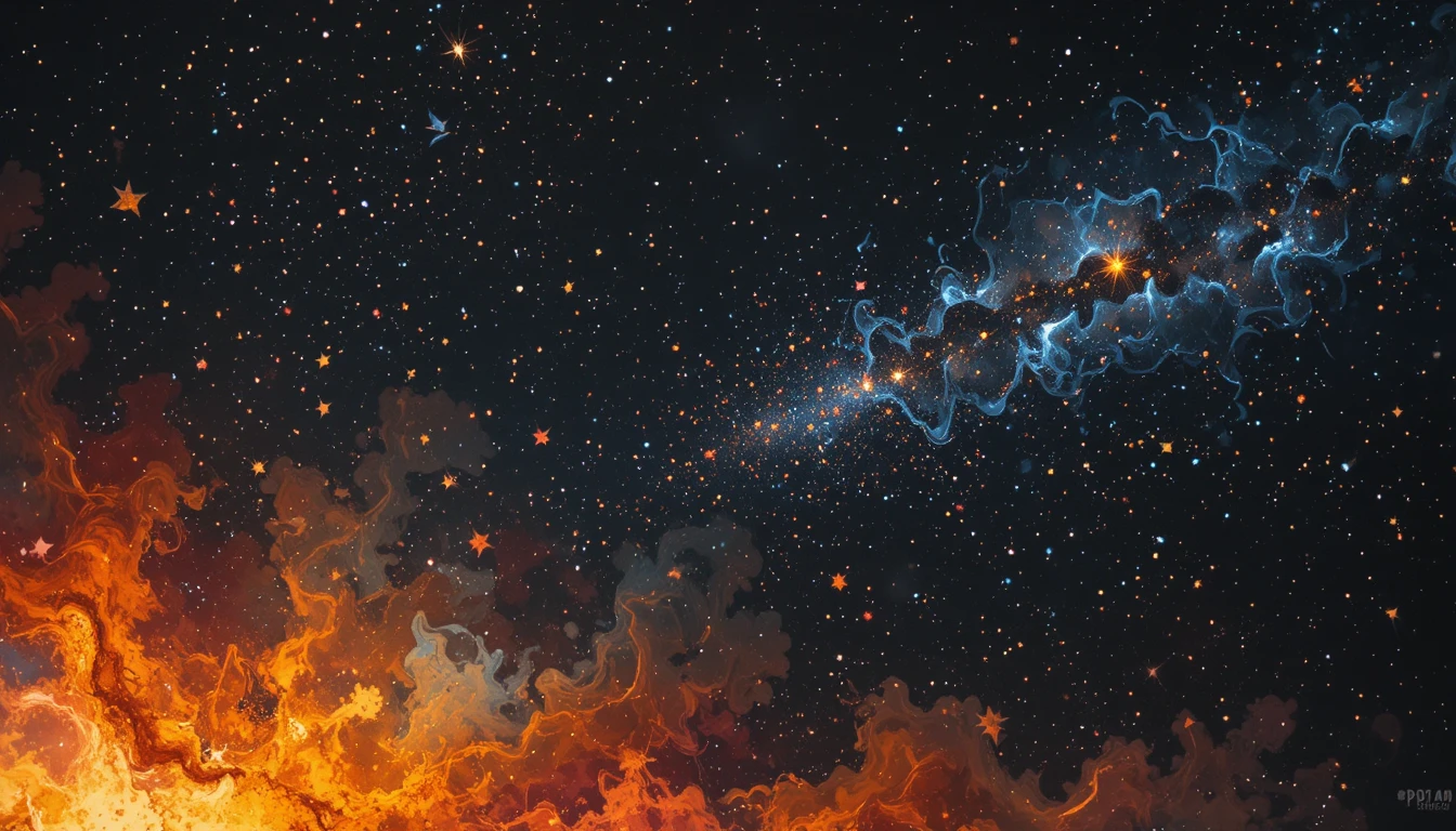 Cosmo nero vellutato con stelle frattali e colore