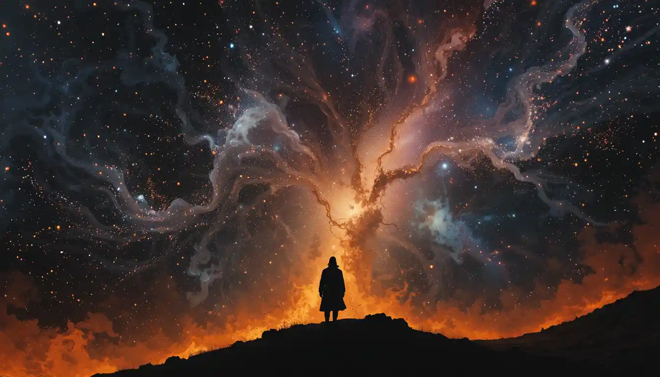 Cosmo nero vellutato pieno di stelle lontane e colori