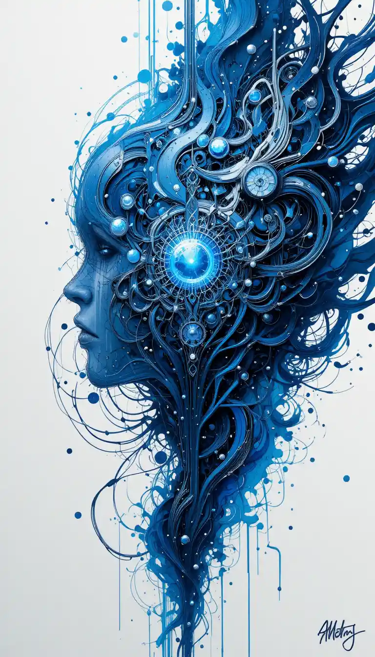 Technologie mystique et abstraite en style numérique bleu et blanc