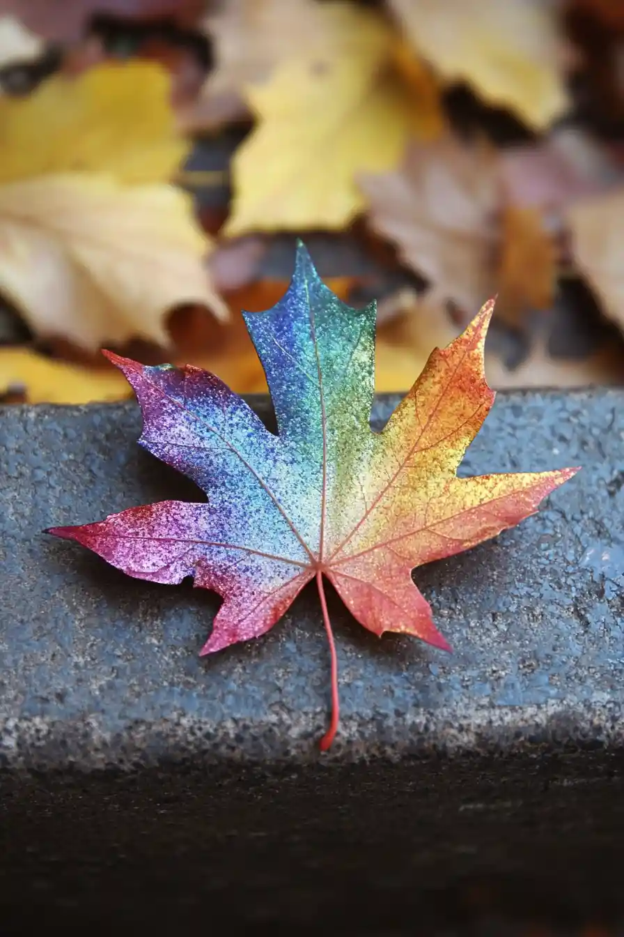 Metallic Maple Leaf On Fantasy Platform In Enchanted Scene