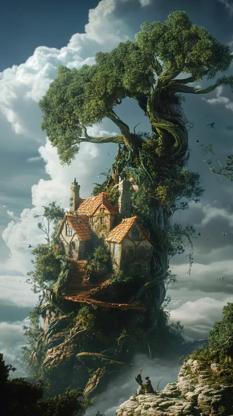 Surreal illusion of a fairy tale beanstalk scene