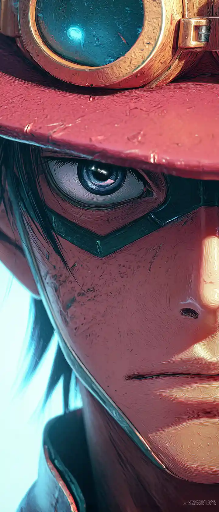 Close up anime girl with gloves and hat portrait