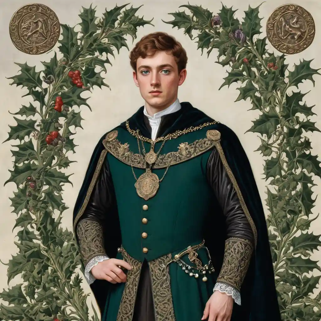 Nobile scozzese con giustacuore verde smeraldo e mantello di velluto