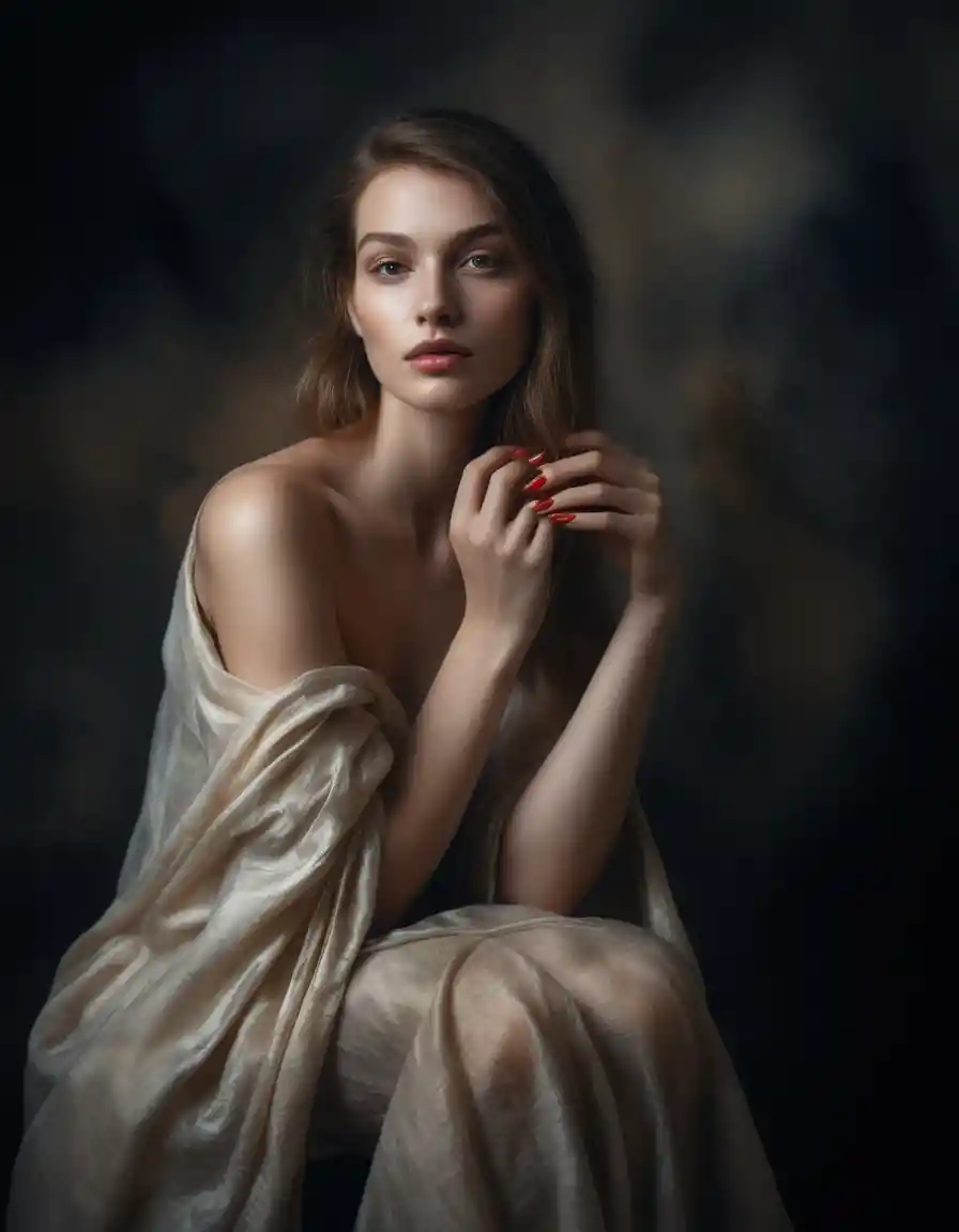 Minimalist fashion portrait of sensual woman on black