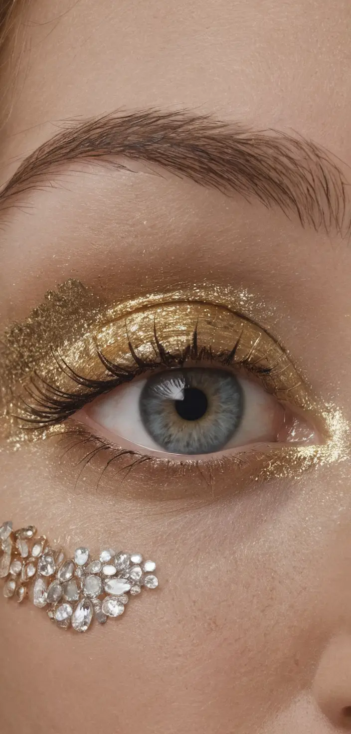 Luxurious 3D jeweled human face sculpture in gold and gems