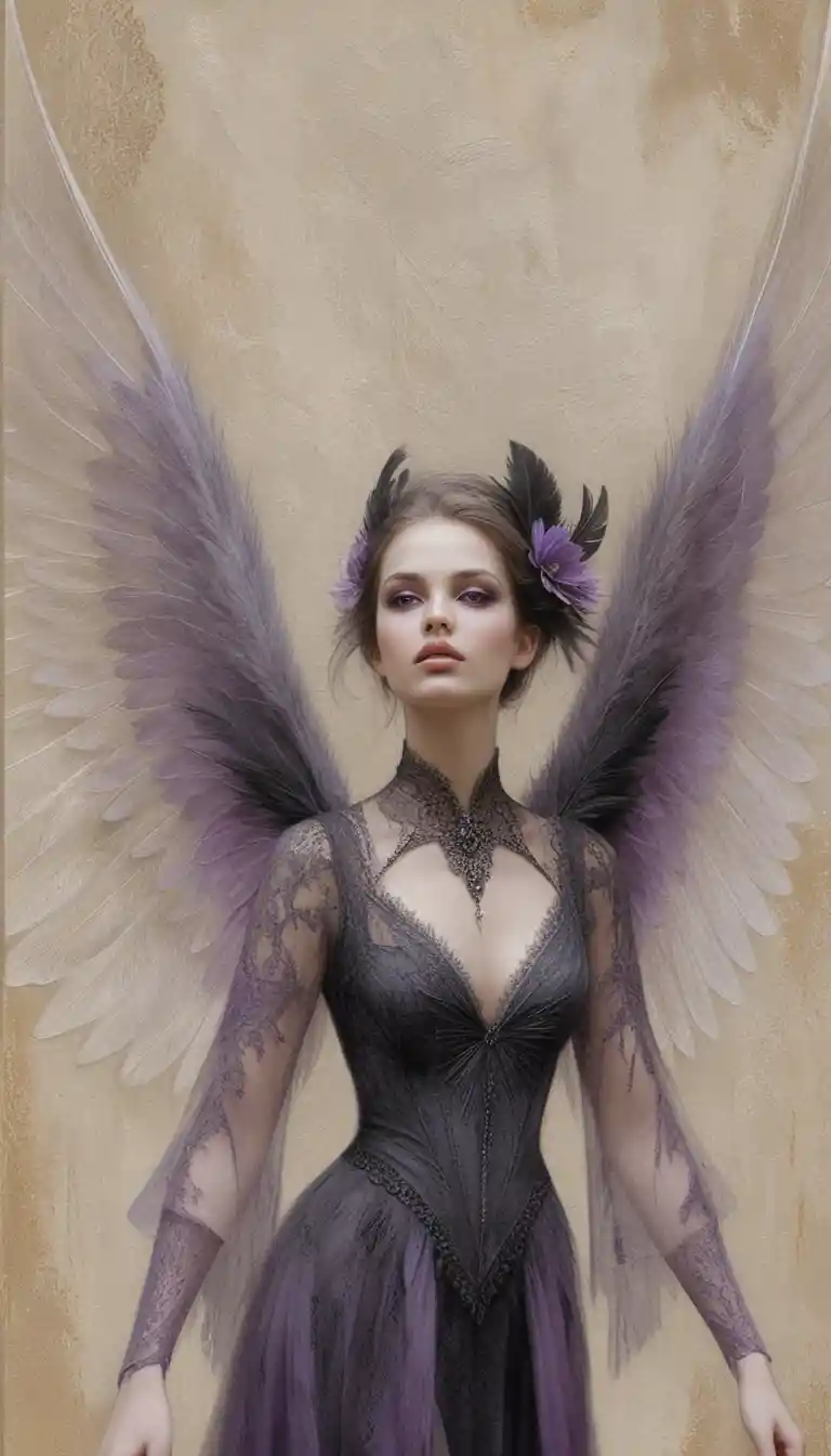 Dark feathered fairy portrait with dramatic profile view