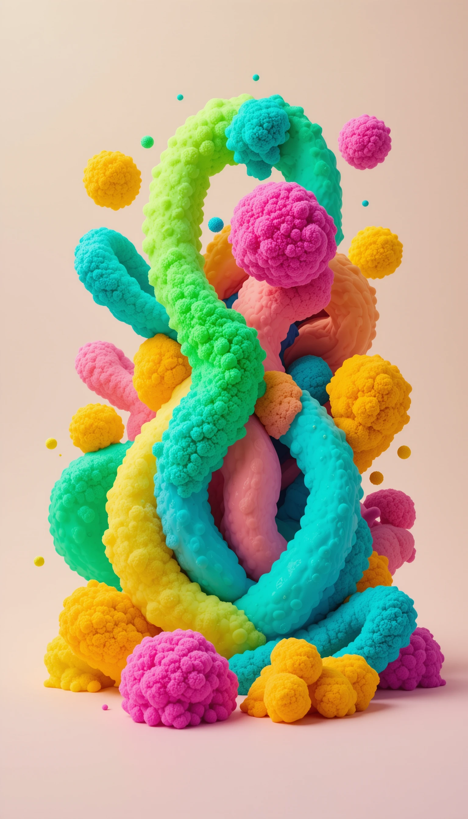 Abstract 3D organic shapes in vibrant neon color palette