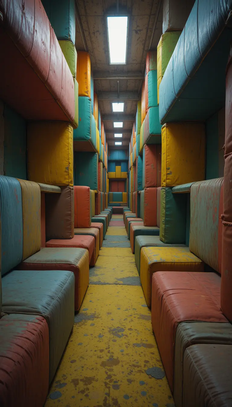 Empty indoor play maze with colorful padded walls