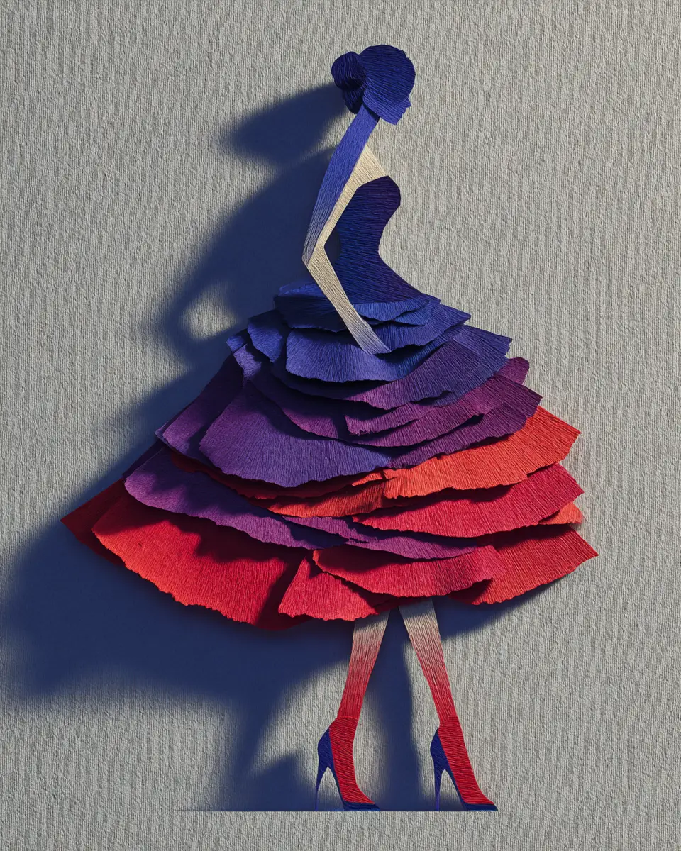 Parisian paper cut art of elegant full body woman