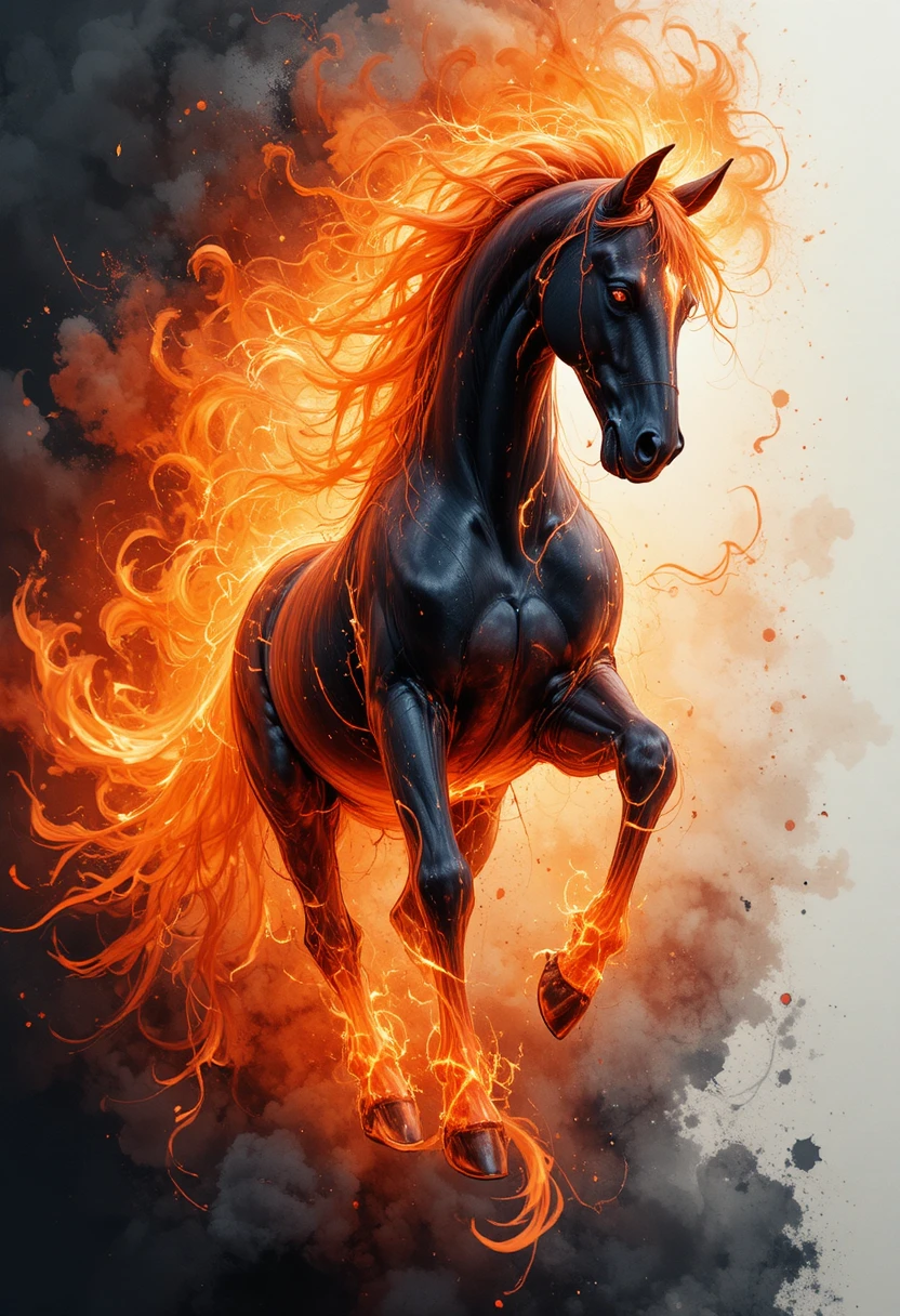 Caballo llameante rebosante de poder en un vacío oscuro