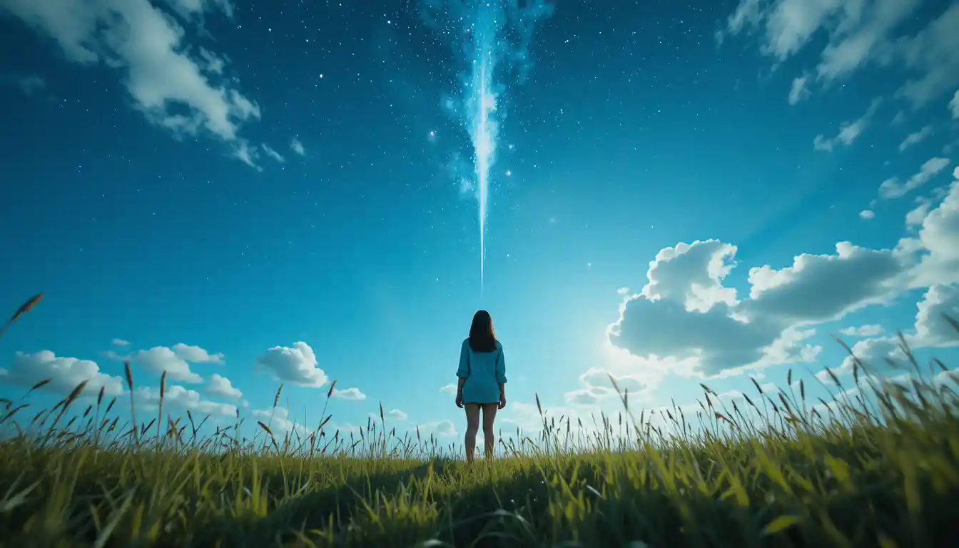 Ragazza in piedi sull’erba che guarda un cielo stellato