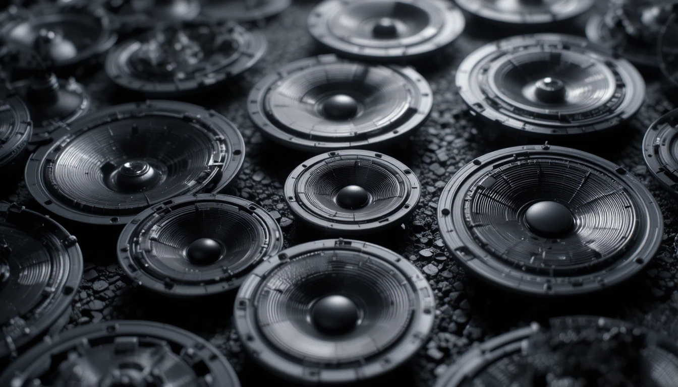 Miniature speaker diaphragms on a dark patterned surface