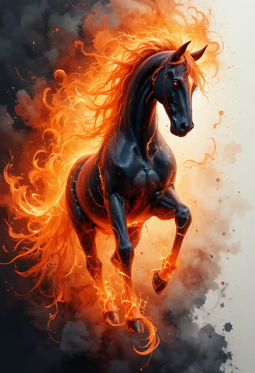 Caballo llameante rebosante de poder en un vacío oscuro