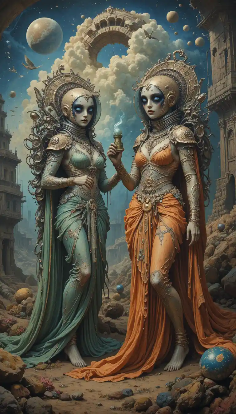 Baroque astronaut goddesses in a post apocalyptic wonderland