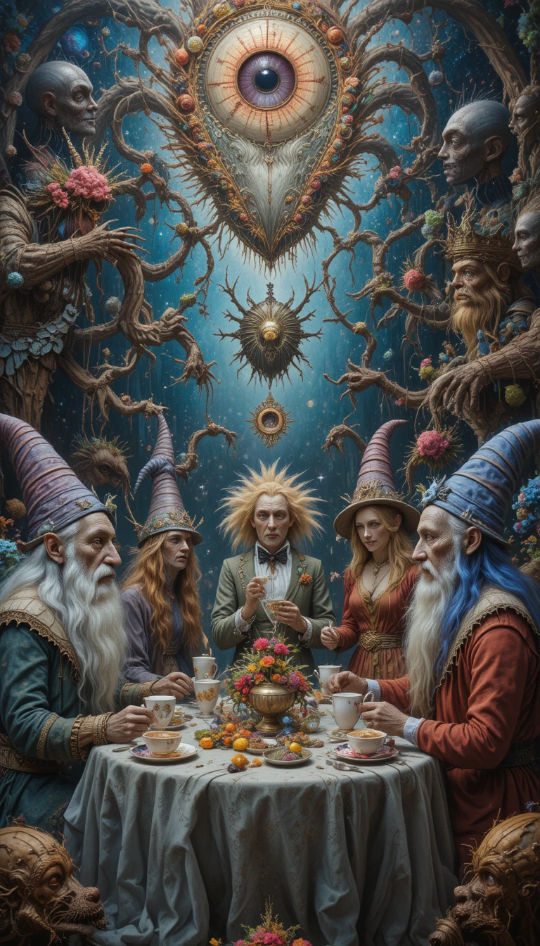 Dwarves And Scarecrows At A Surreal Wonderland Tea Party