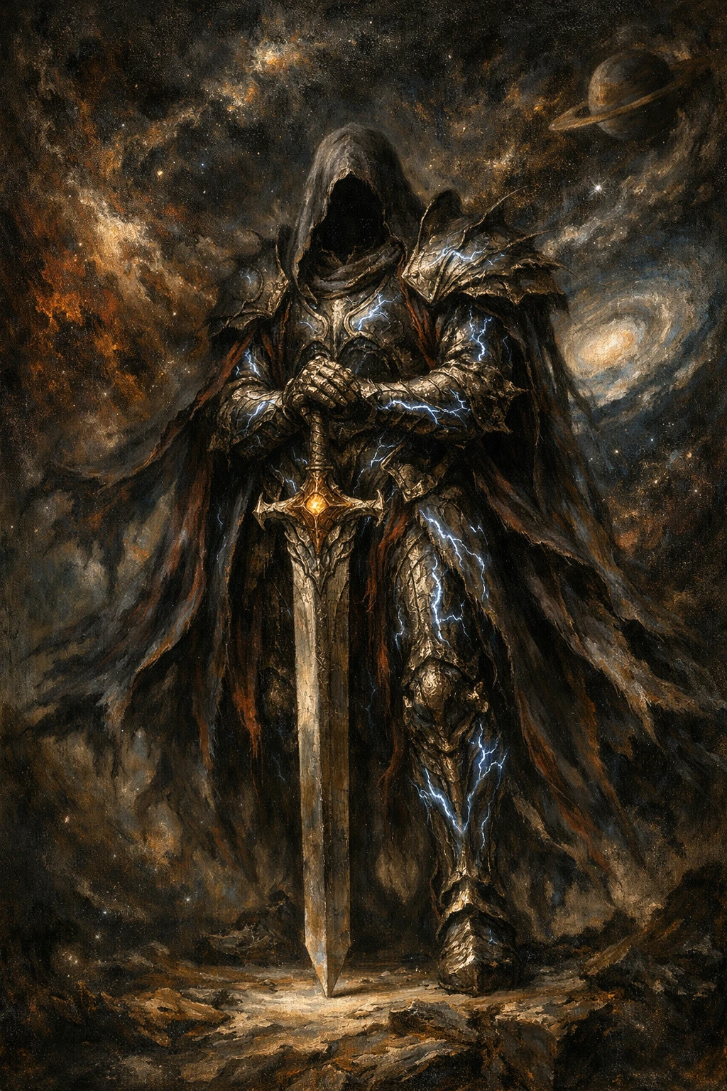 Infernal death knight in runic armor within a cosmic void