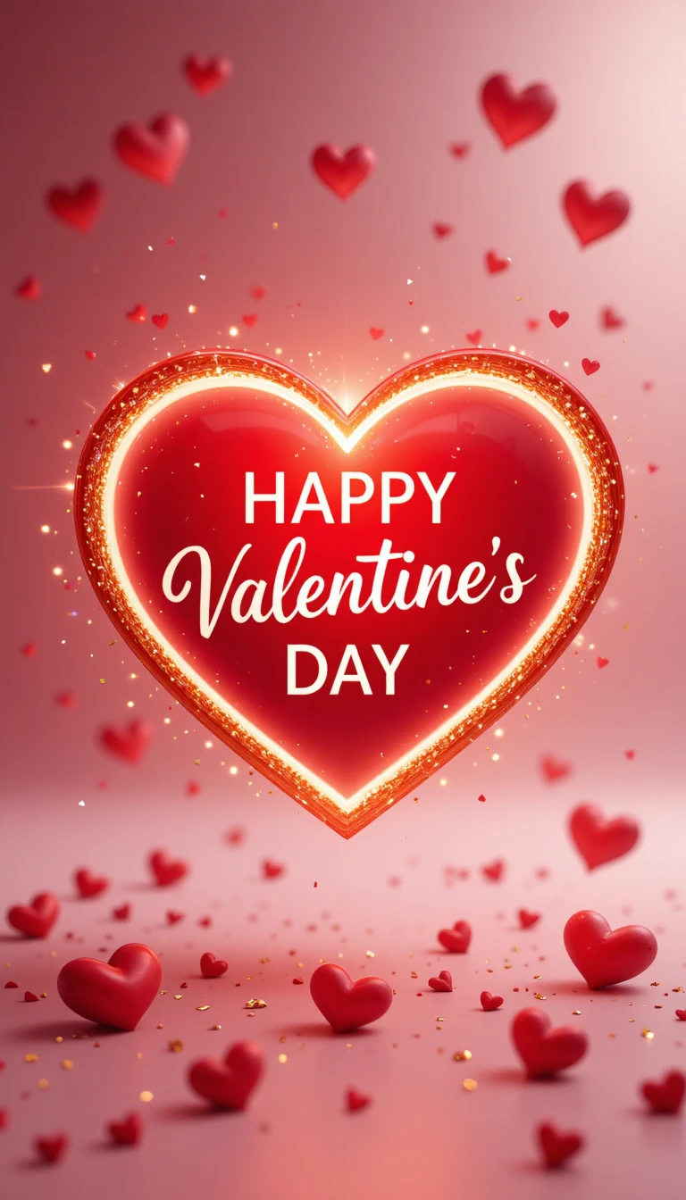 Glowing red heart with golden accents for Valentine greetings