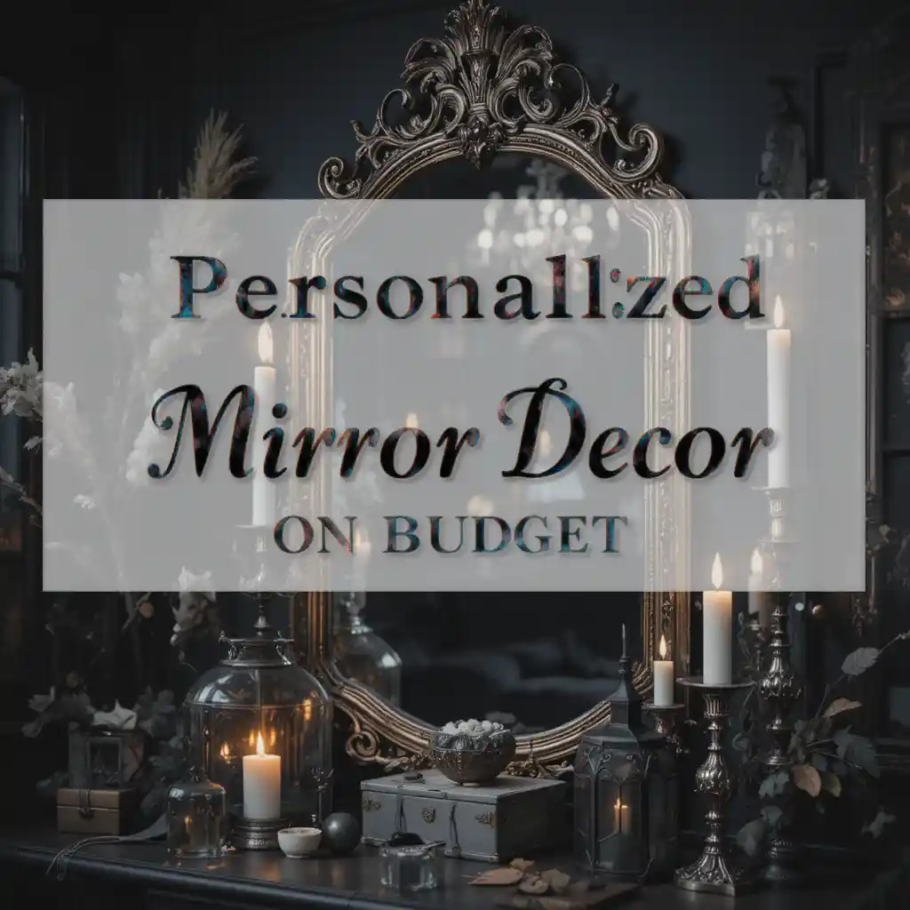 Decoración de espejo vintage oscuro con velas y texto superpuesto