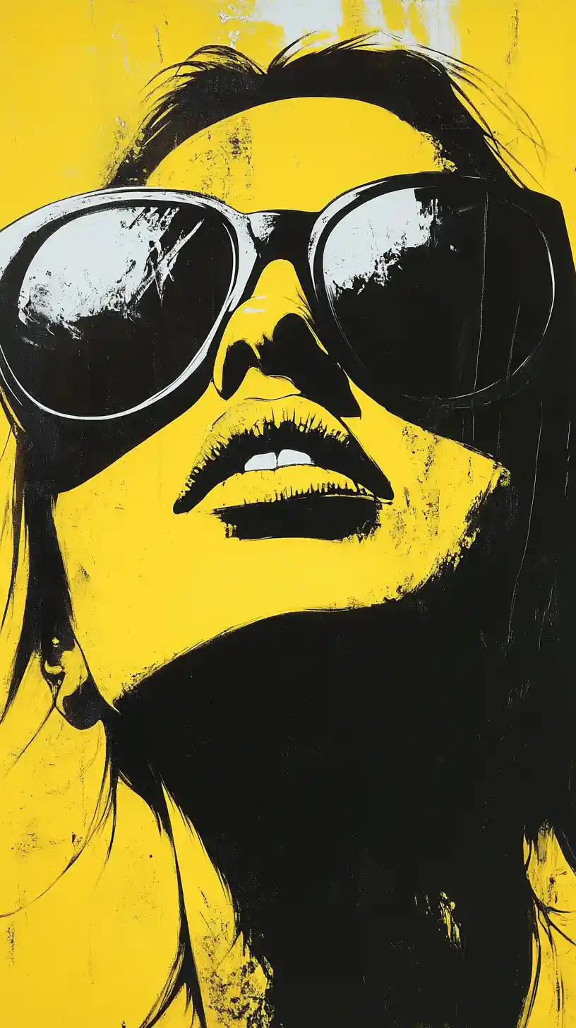 Close up portrait of a woman in bold yellow sunglasses