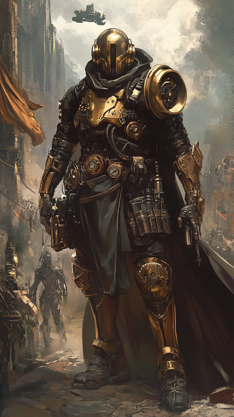 Steampunk fantasy warriors gathered in soft diffused light