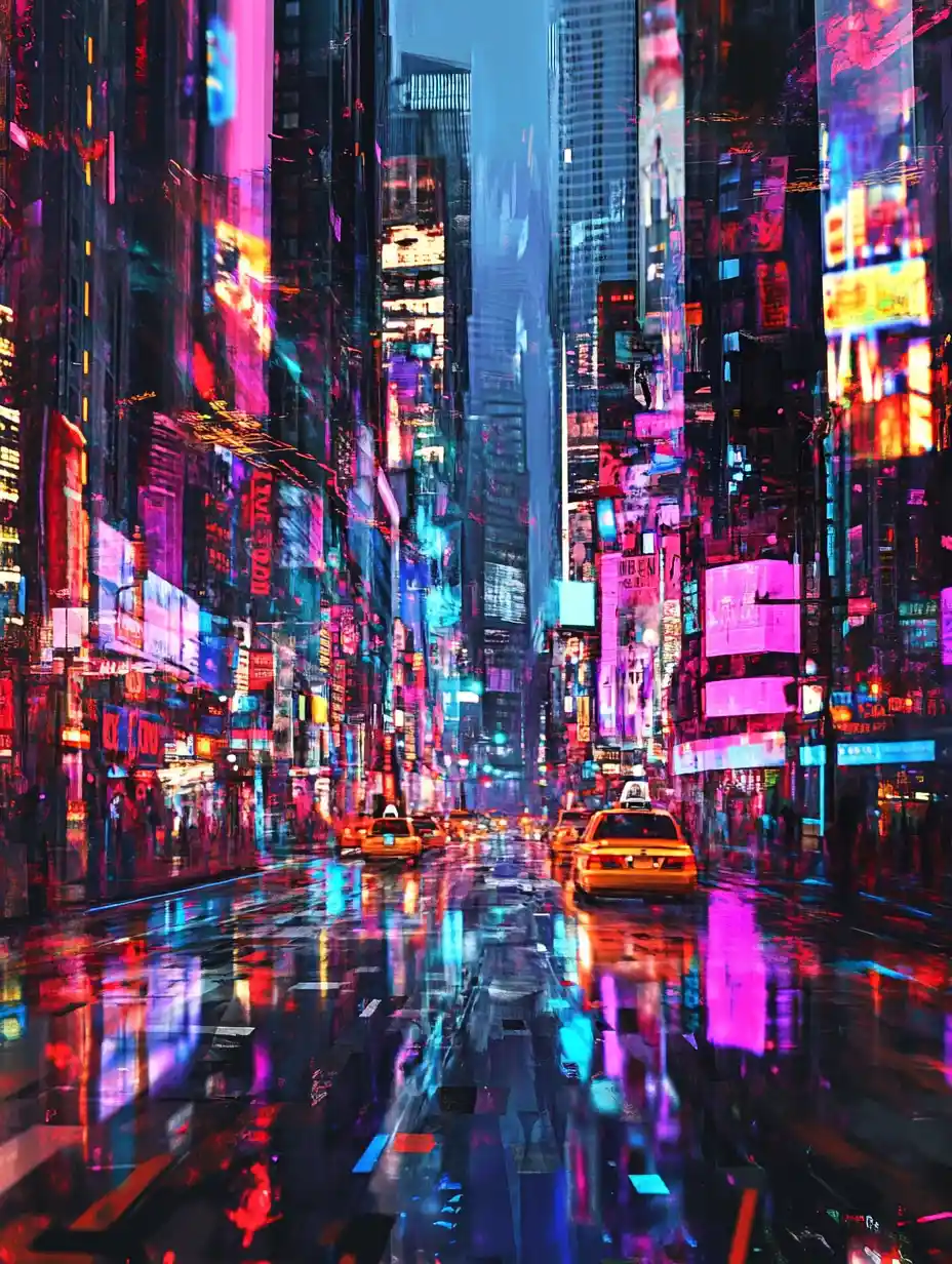 Vivace paesaggio urbano astratto con luci brillanti