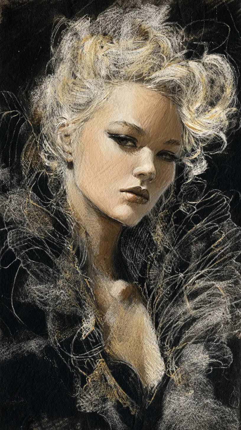Femme fatale in cephalopod couture chalk fashion portrait