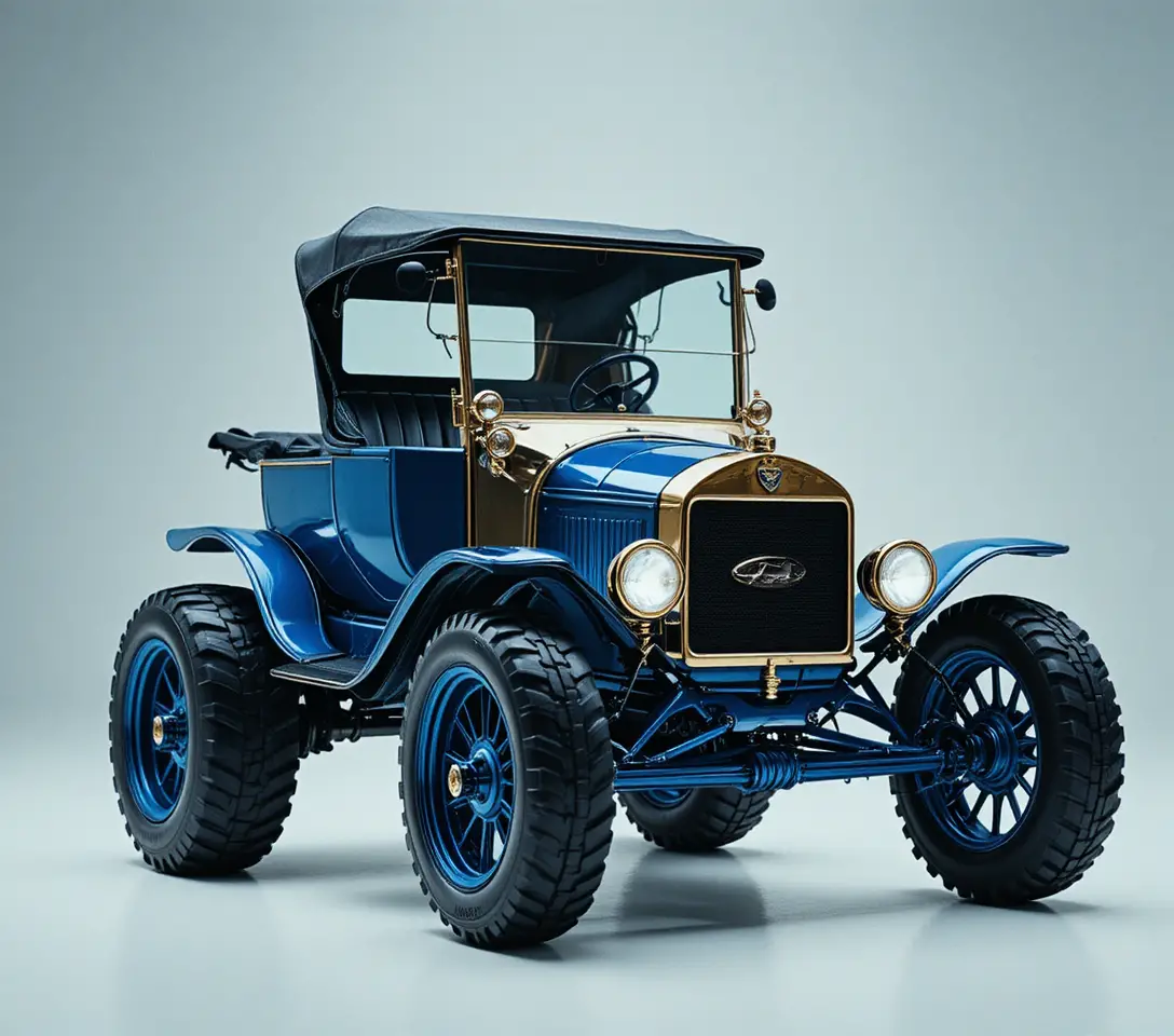 Blue vintage ford model t in clean studio view