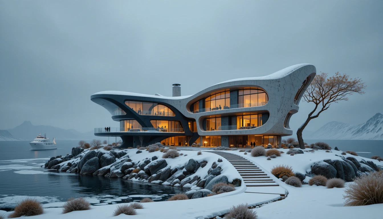 Futuristic minimalist villa with glass walls in the desert