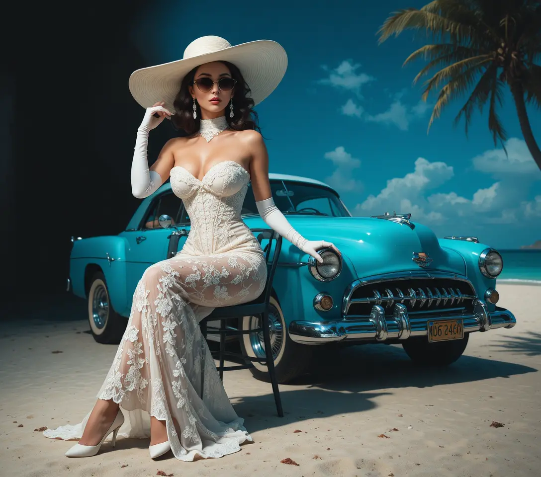 Elegant cabaret woman in top hat and corset pose