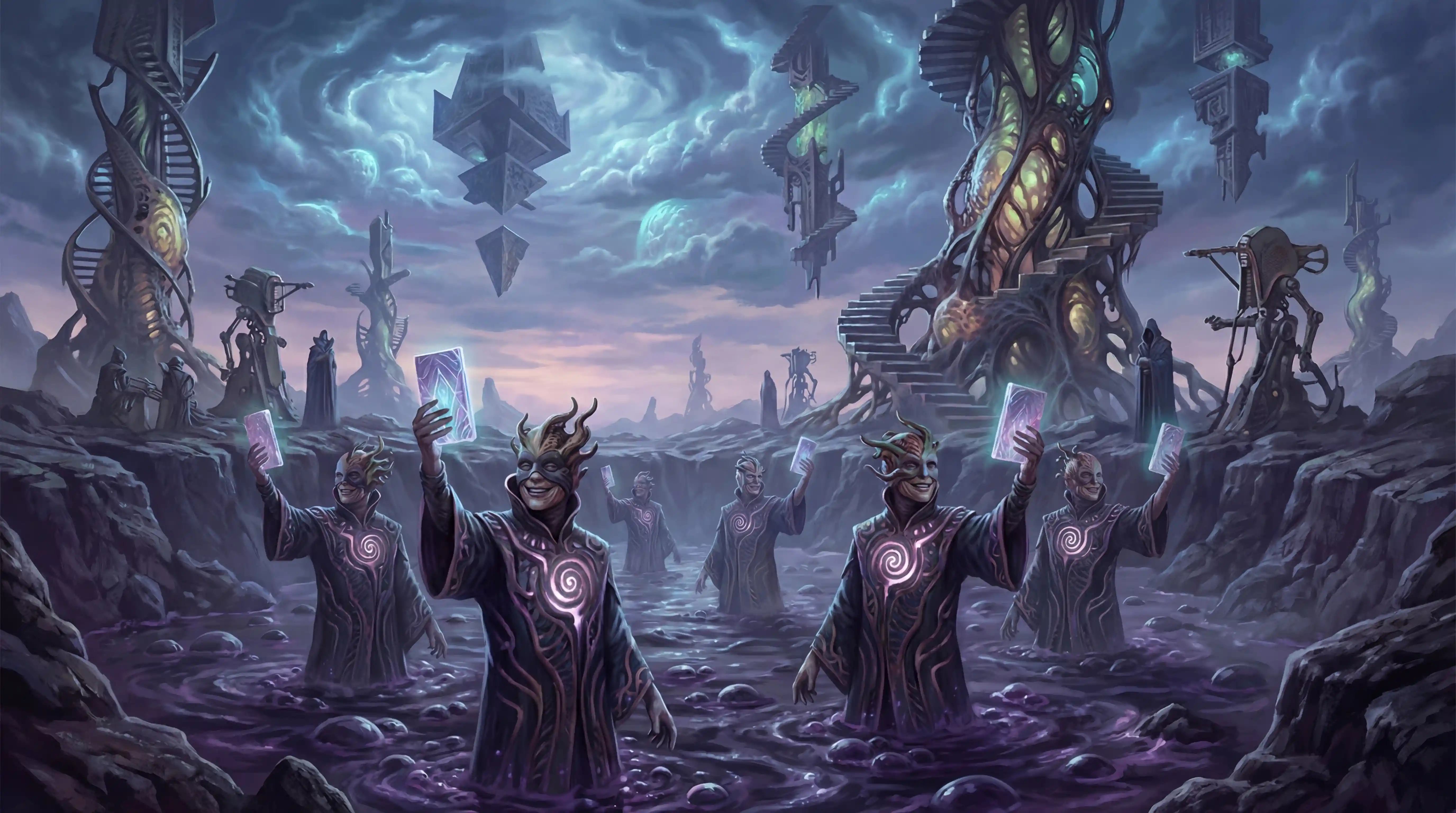 Surreal humanoid creatures emerging from alien primordial ooze