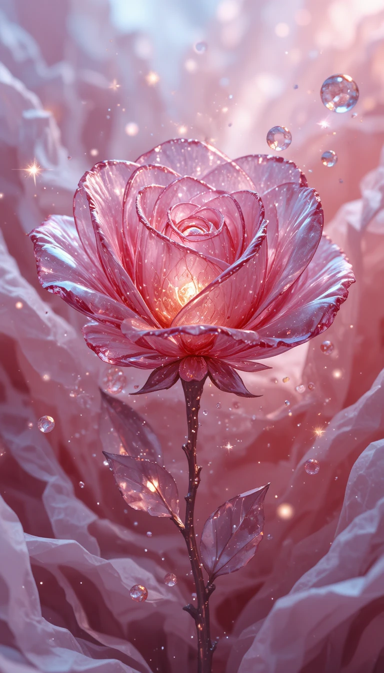 Glowing Crystal Rose In Soft Pink Dreamlike Setting