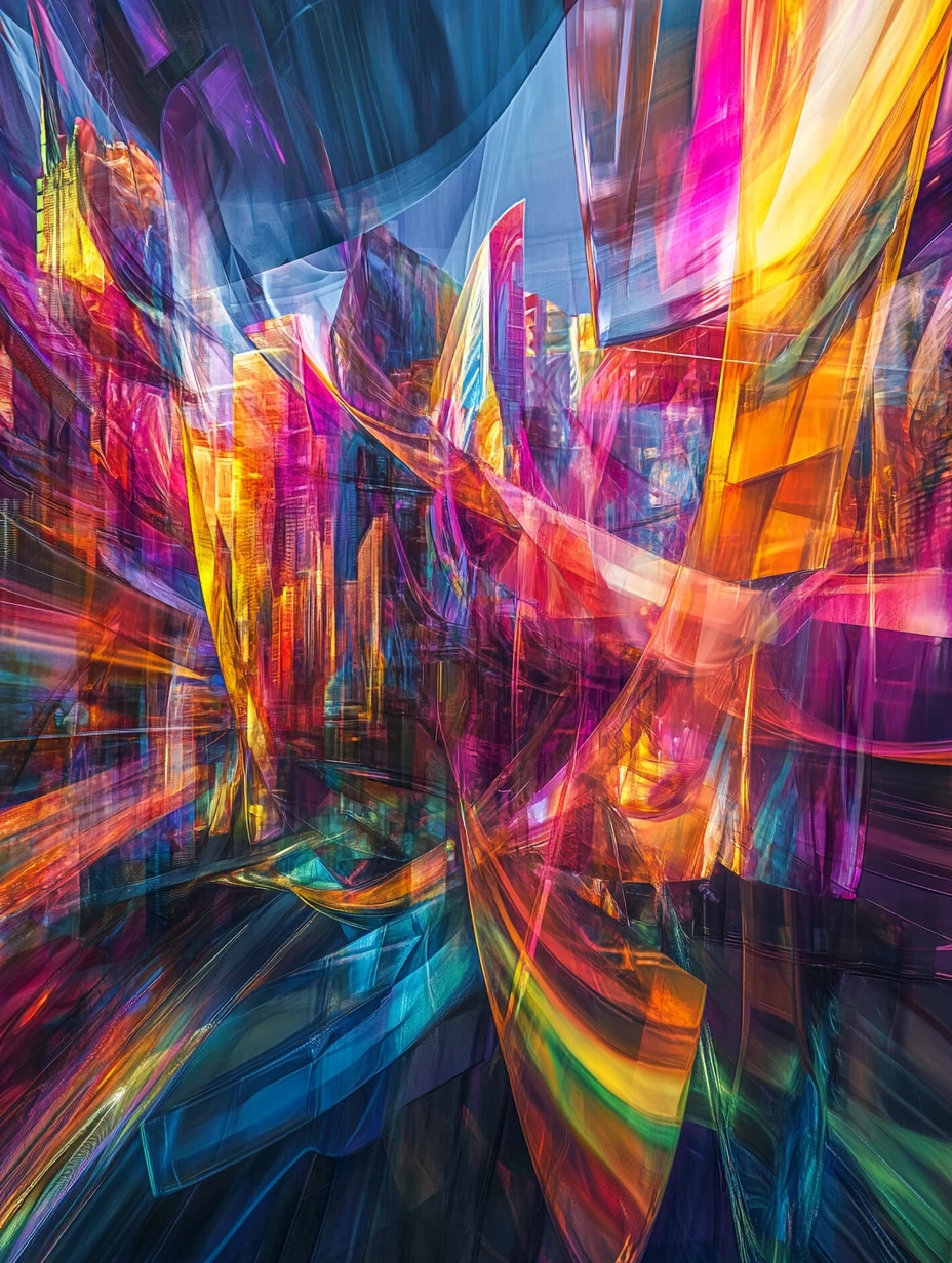 Vibrant abstract cityscape with glowing neon urban lights