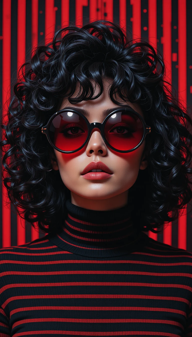 Young woman in red sunglasses pop art close up portrait