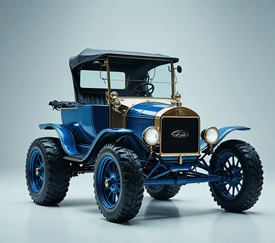 Blue vintage ford model t in clean studio view