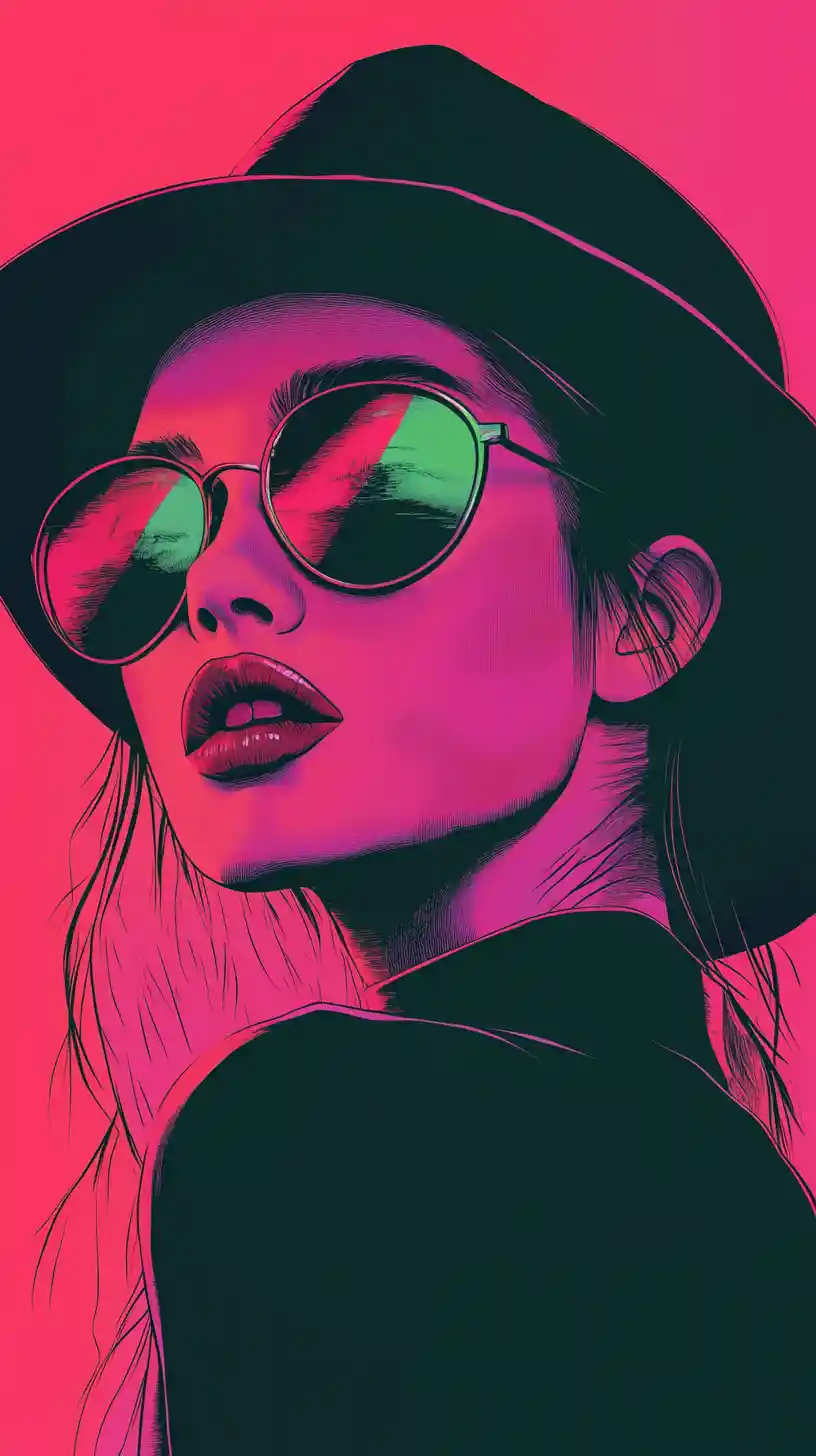Pop art portrait of a young woman with neon glasses