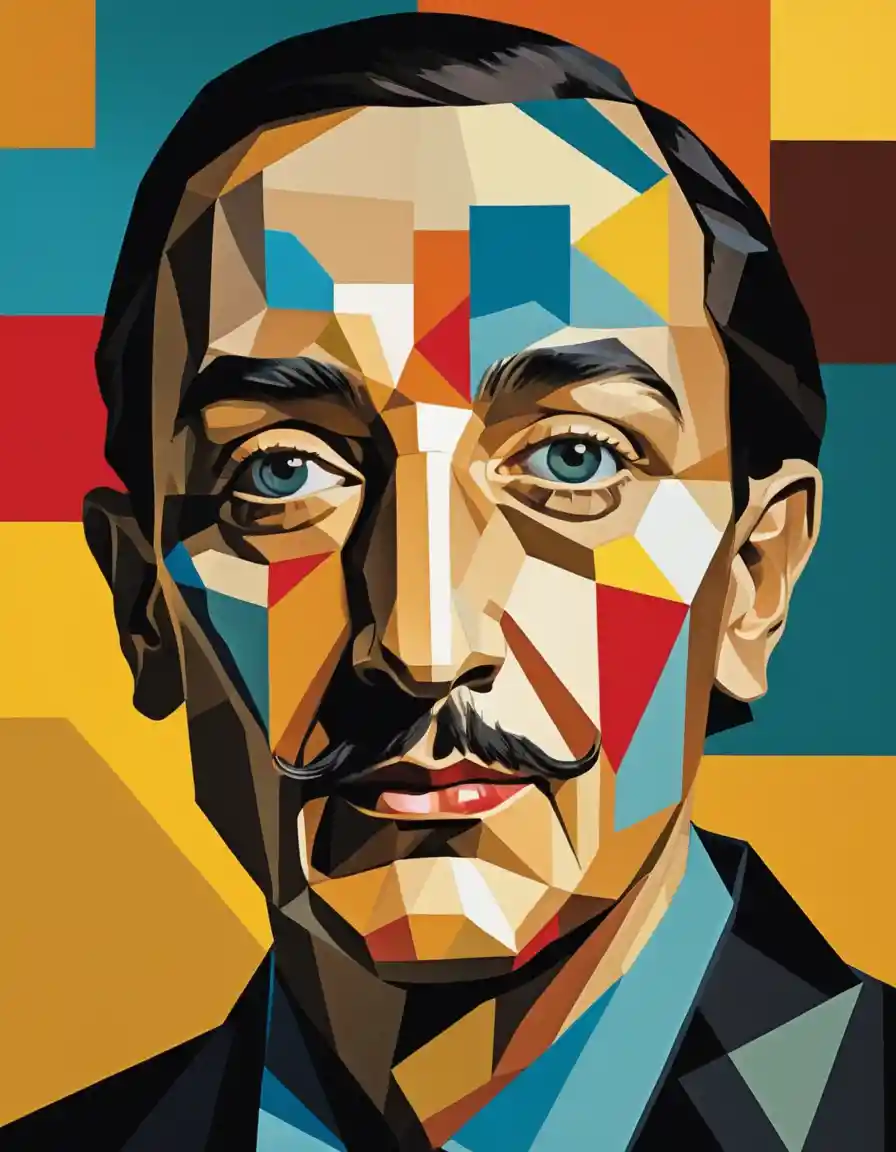 Cubist portrait of a fragmented human face in vivid colors